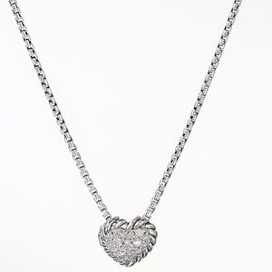 David Yurman Petite Pave Heart Necklace w Diamonds